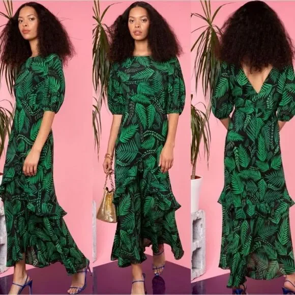 NWOT Rixo Cheryl Cuba Palm Maxi with Frill Hem Small - Picture 5 of 7